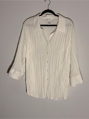 CJ Banks White Pleated Button-Front Blouse
